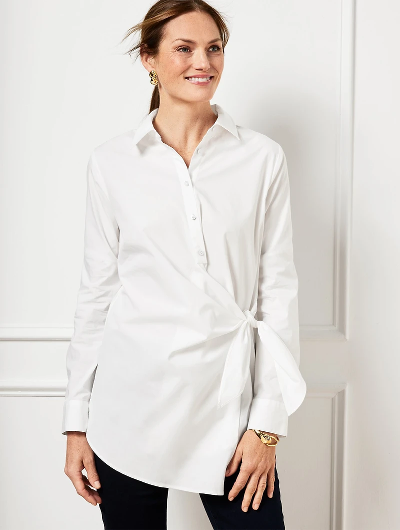 Tie Front Draped Poplin Shirt
