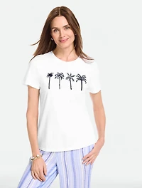 Short Sleeve Crewneck Tee - Beaded Palm
