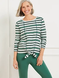 Supersoft Jersey Tie Front Tee - Rainfall Stripe