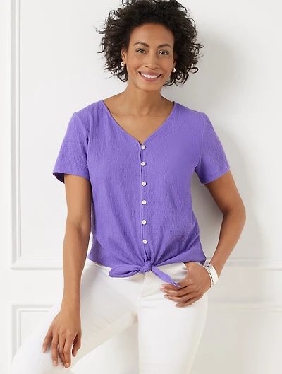 Textured Tie Front Top