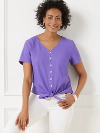 Textured Tie Front Top
