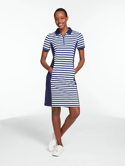UPF 50+ Piqué Half-Zip Polo Dress - Bicolor Stripe