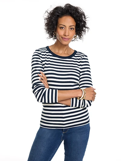 Ribbed Long Sleeve Crewneck Tee - Talia Stripe