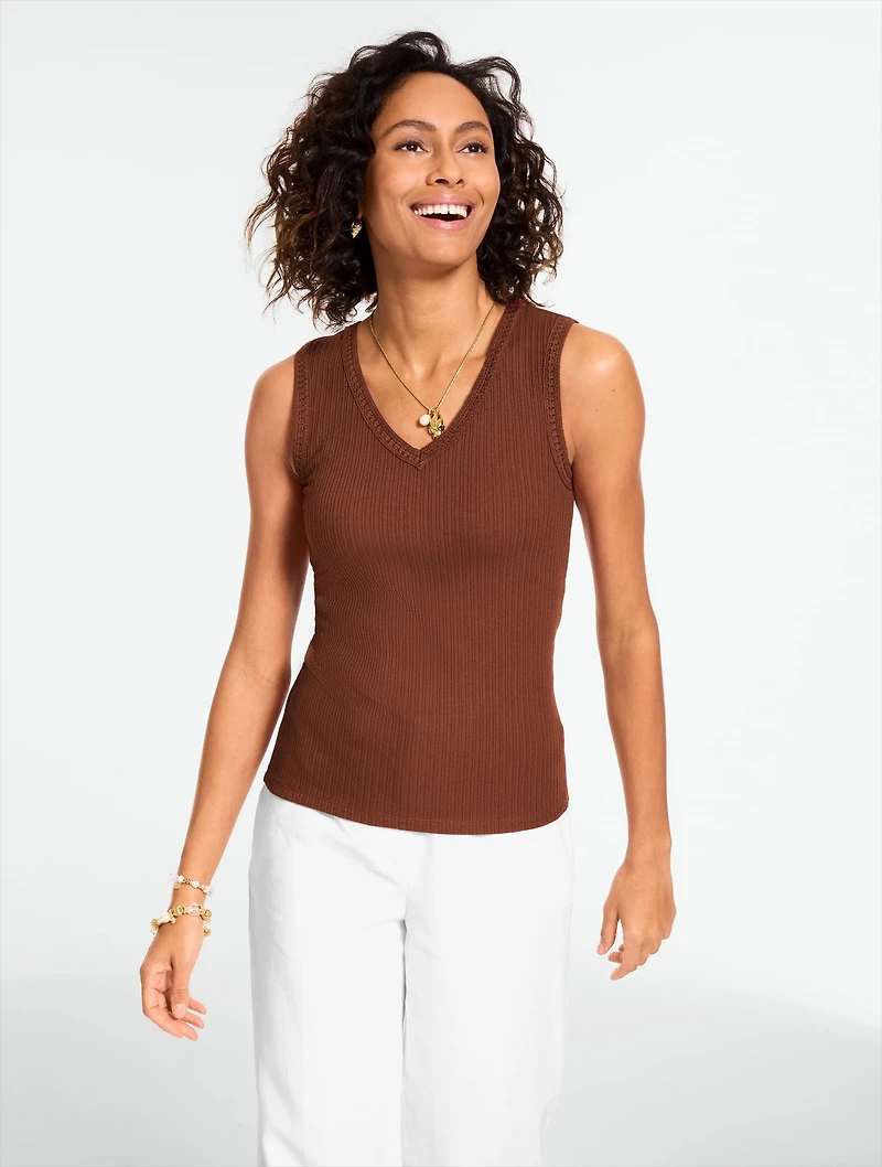 Crochet Trim Ribbed Tank
