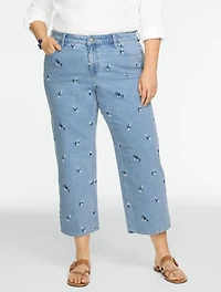 Wide Crop High Waist Embroidered Jeans - Floral Ditsy