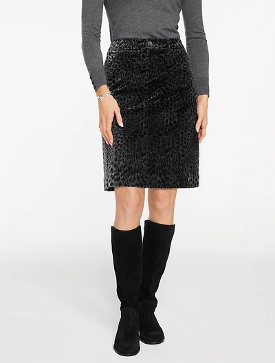 Velveteen A-Line Skirt - Swirly Leopard