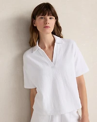 Cotton French Terry Johnny Collar Top