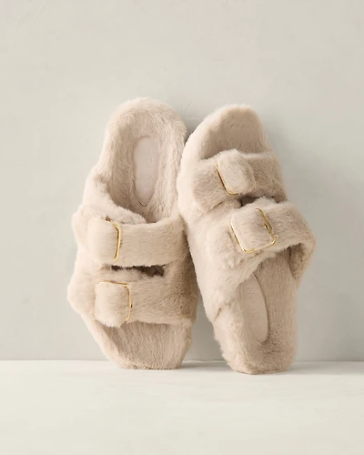 Faux Fur Buckle Molded Slippers