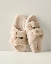 Faux Fur Buckle Molded Slippers