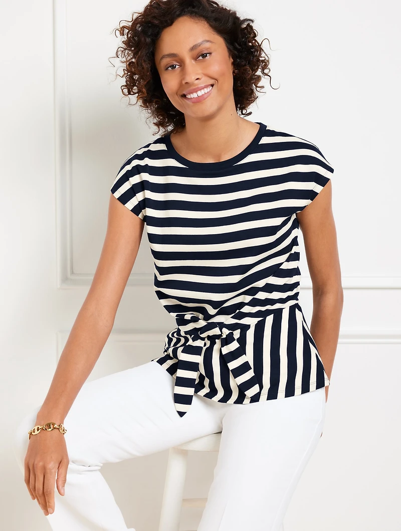 Tie Front Crewneck Tee - Camden Stripe