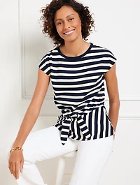 Tie Front Crewneck Tee - Camden Stripe