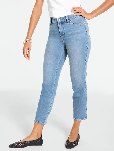 Straight Crop Scalloped Lightweight Jeans – Wave Wash