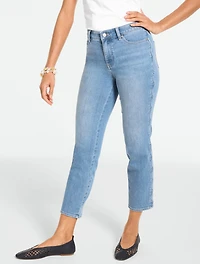 Straight Crop Scalloped Lightweight Jeans – Wave Wash