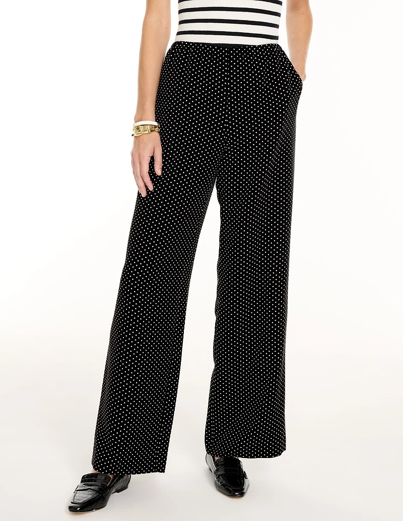 Polished Crepe Wide Leg Pull-On Pants - Micro Dots