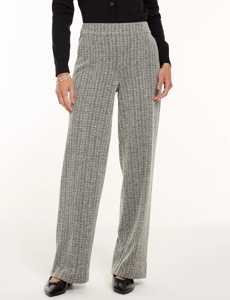 Wide Leg Pull-On Pants - Herringbone Jacquard
