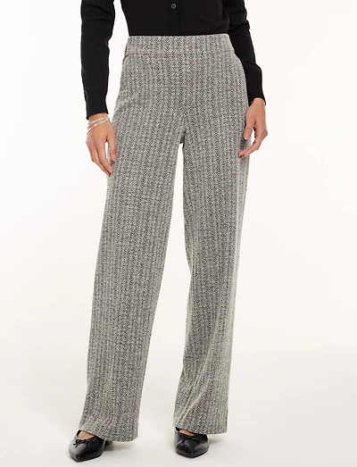 Wide Leg Pull-On Pants - Herringbone Jacquard