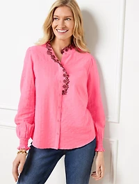 Embroidered Smocked Top