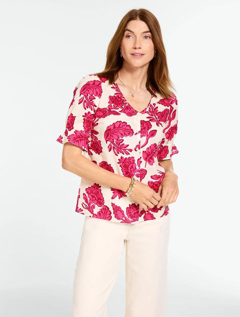 Voile Ruffle Top - Shadow Floral