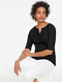 Elbow Sleeve Split Neck Tee