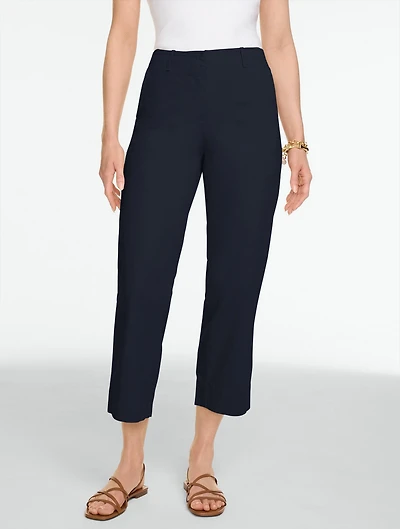 Stretch Linen Straight Crop Pants