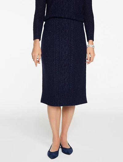 Metallic Mixed Cable Midi Skirt