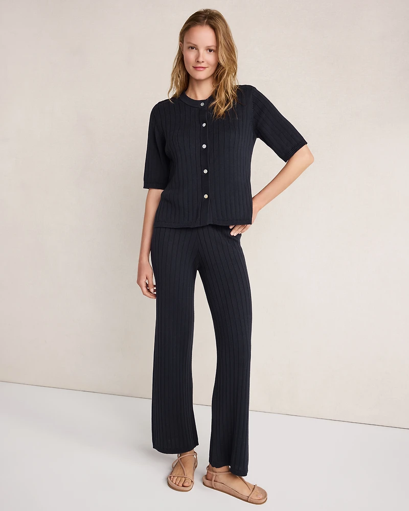 Organic Cotton Ribbed Wide Leg Pants