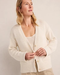 Cotton Linen Plaited V-Neck Cardigan