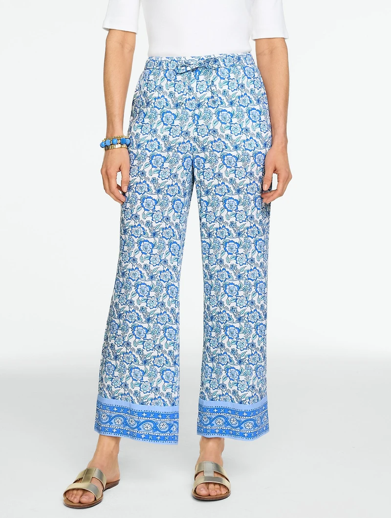 Straight Leg Pull-On Pants - Floral Vines