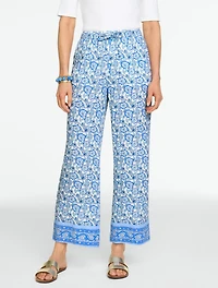 Straight Leg Pull-On Pants - Floral Vines