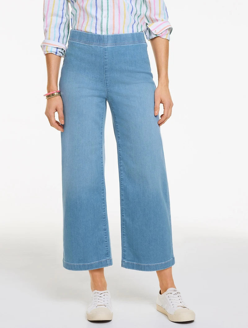 Wide Crop Pull-On Travel Jeans - Mercer Wash