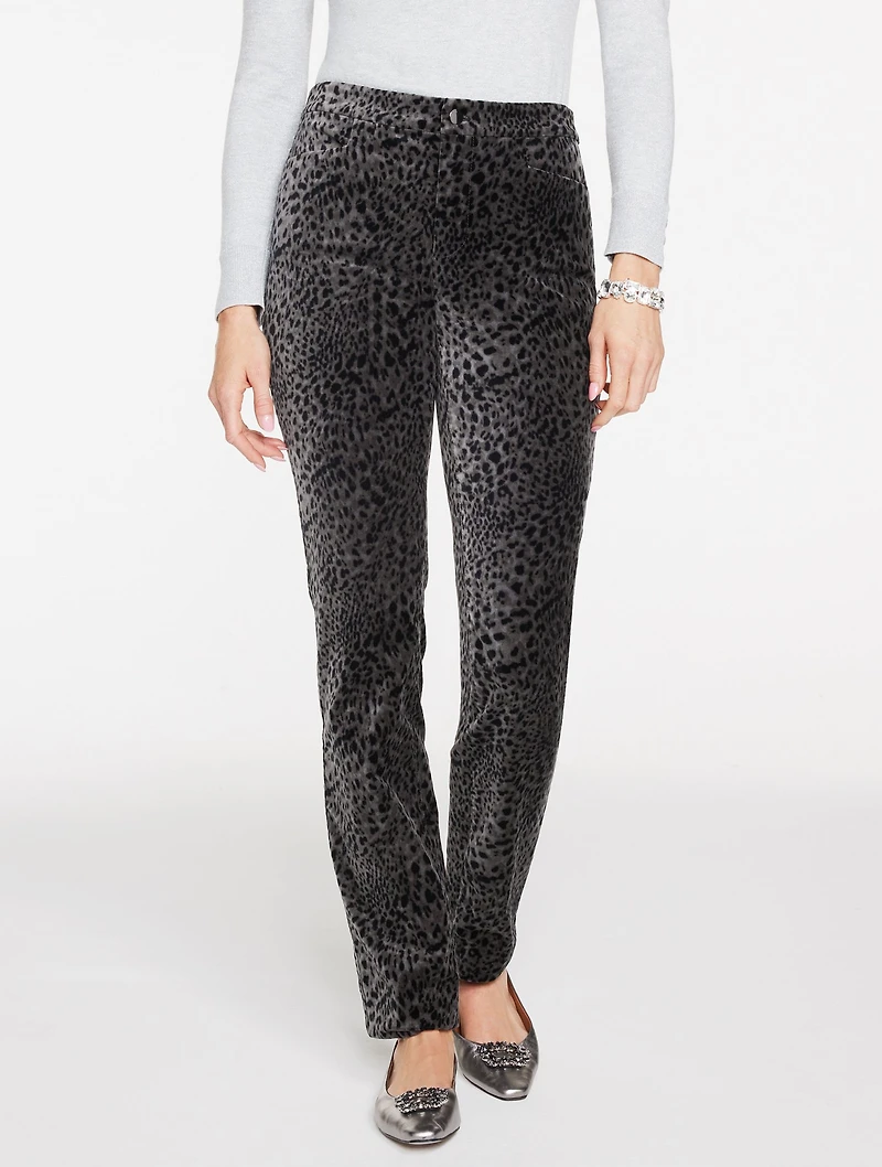Straight Leg Velveteen Pants - Swirly Leopard