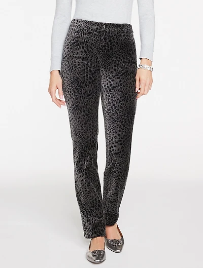 Straight Leg Velveteen Pants - Swirly Leopard