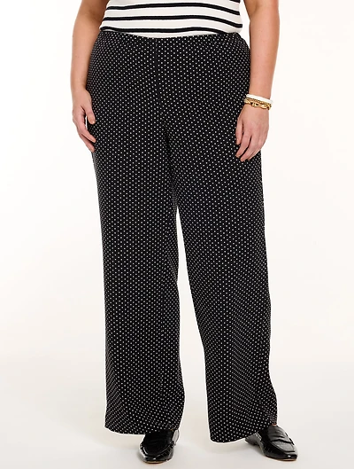 Polished Crepe Wide Leg Pull-On Pants - Micro Dots