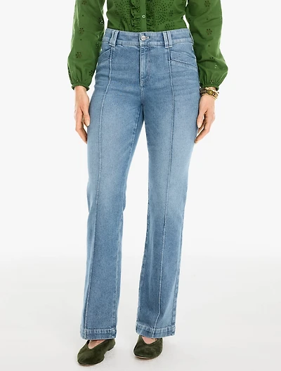 Flare Leg High Waist Pintuck Jeans - Brentwood Wash