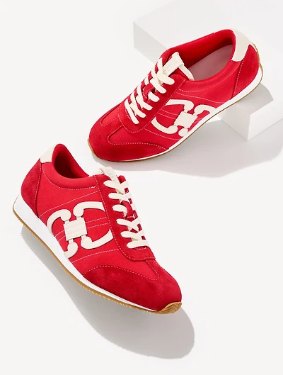 Alex Status Herringbone Suede Sneakers - Red Pop