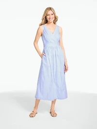 Seersucker Fit & Flare Dress - Ocean Stripe