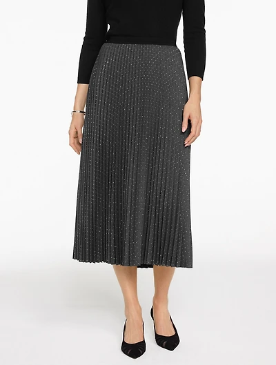Studded Pleated Flannel Midi Skirt