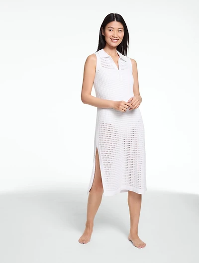 Aqua Club Open-Knit Polo Dress Cover-Up