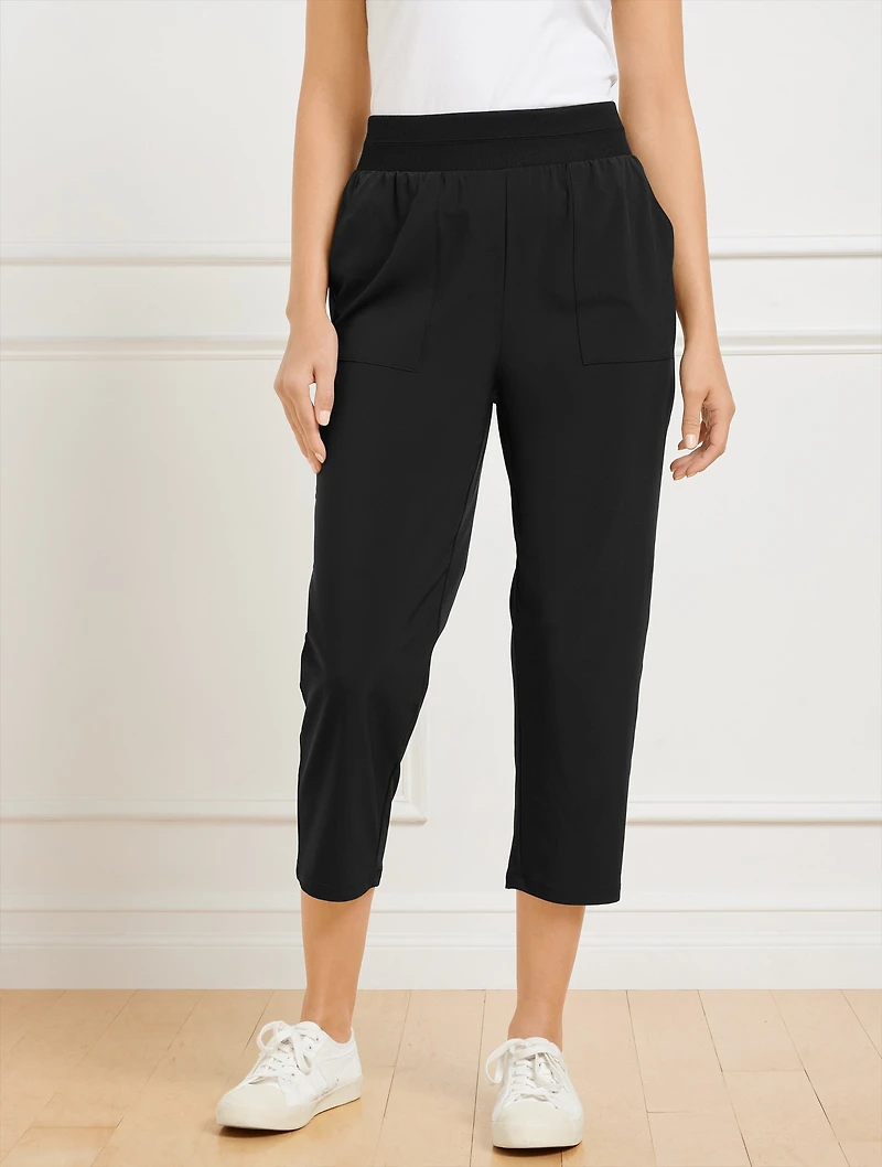 Lightweight Woven Stretch Straight Crop Pants
