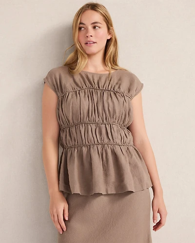 Linen Shirred Sleeveless Top