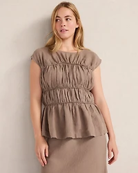 Linen Shirred Sleeveless Top