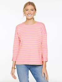 Drop Shoulder Crewneck Tee - Greenfield Stripe Limeade