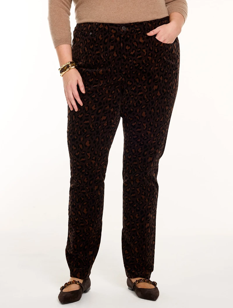Stretch Corduroy Straight Leg Pants - Fabulous Leopard Curvy Fit