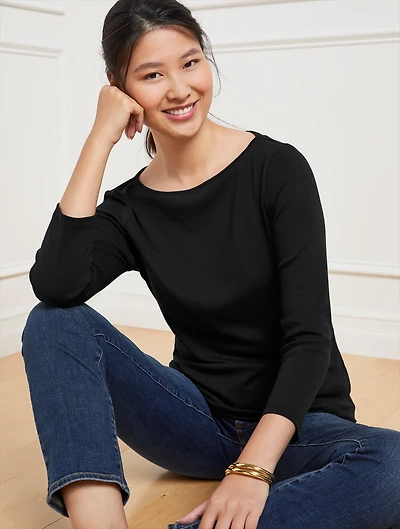 Bateau Neck Pima Cotton Tee- Solids