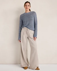 Cotton Denim Ecru Wide Leg Pants