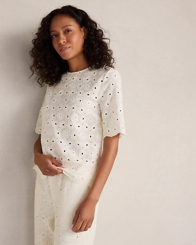 Organic Cotton Eyelet Short Sleeve Top