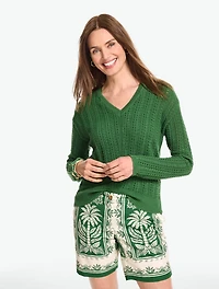 Chevron Pointelle V-Neck Pullover