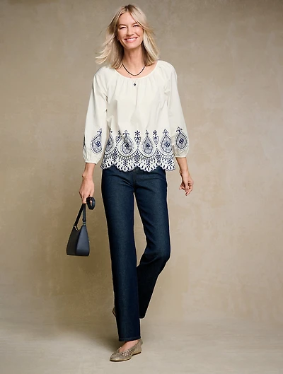 Embroidered Poplin Top - Medallion Border