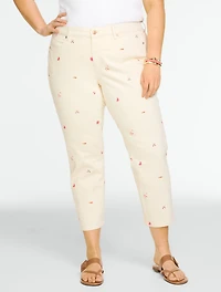 Straight Crop Embroidered Jeans - Nautical Fun