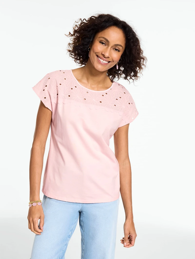 Eyelet Shoulder Crewneck Tee